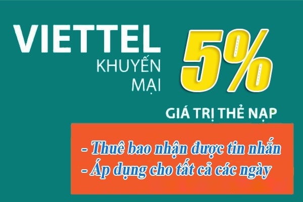 viettel-khuyen-mai-nap-tang-5-tat-ca-cac-ngayViettel khuyến mãi nạp thẻ tặng 5% tất cả các ngày
